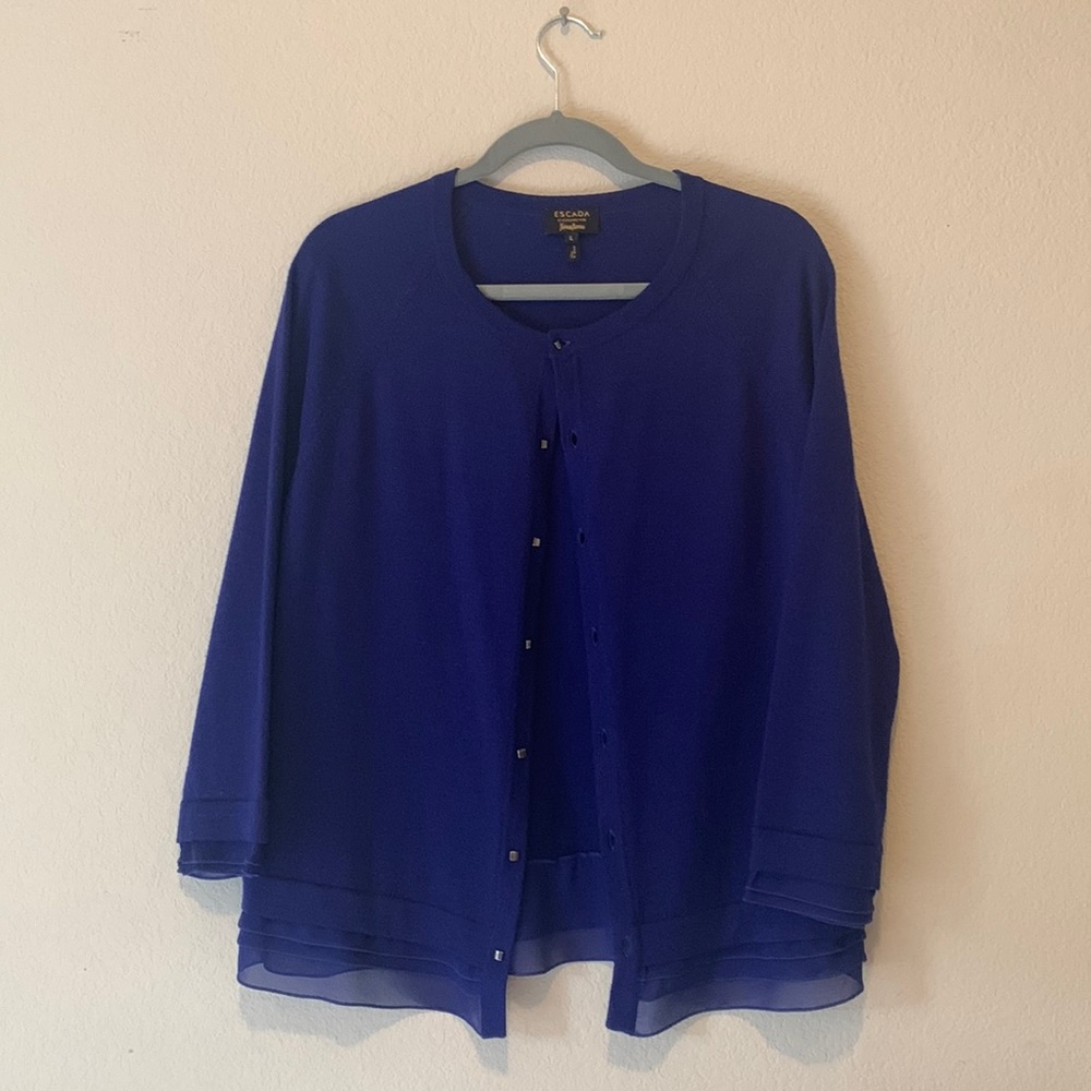 Escada dark blue square button cardigan size L